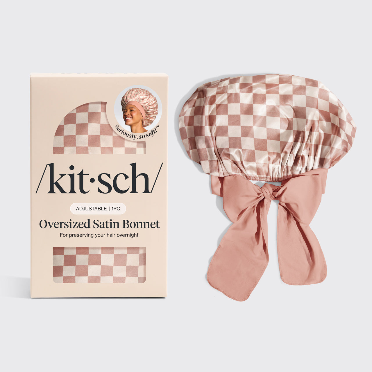 Pearlized Cream & Coastal Blue Print Oversized Satin Bonnet - Terracotta Checker Oversized Satin Bonnet
